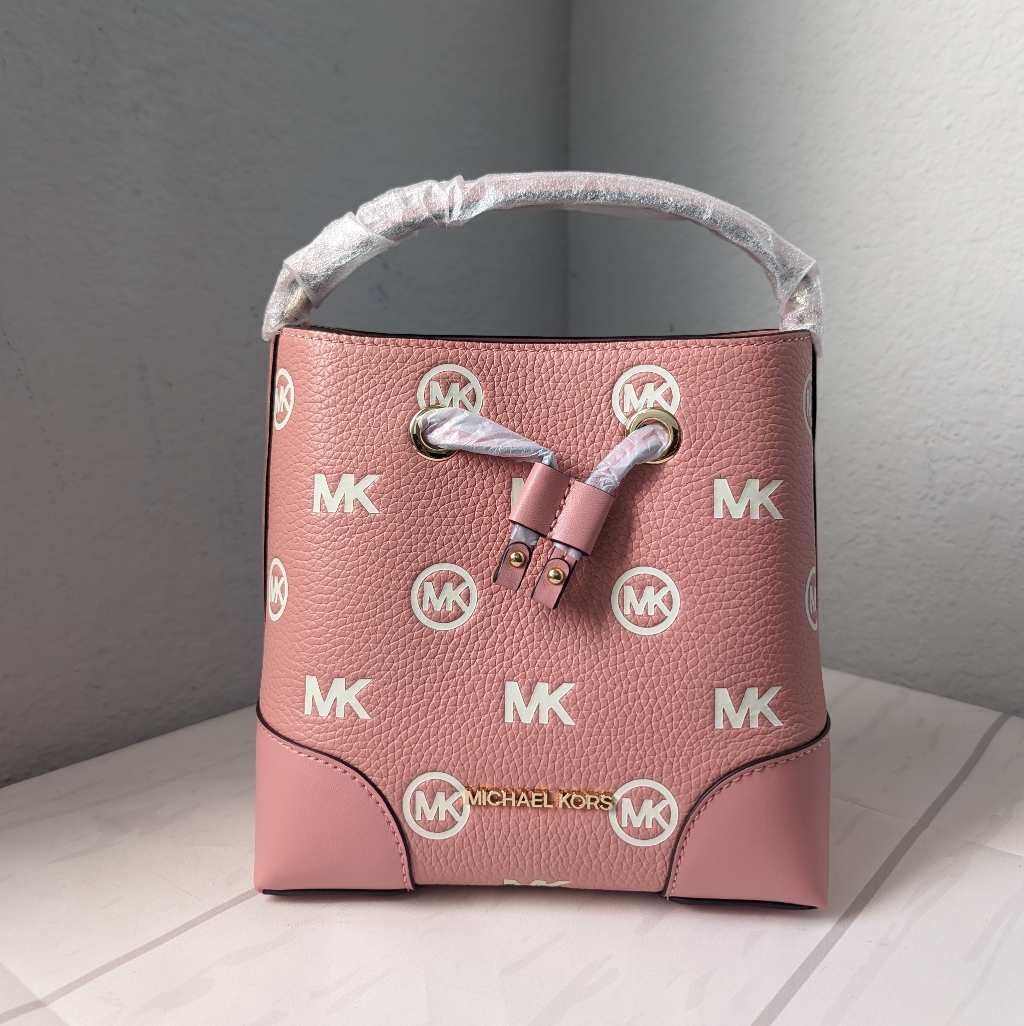Michael Kors Mercer Small Logo Embossed Leather Bucket Bag Primrose